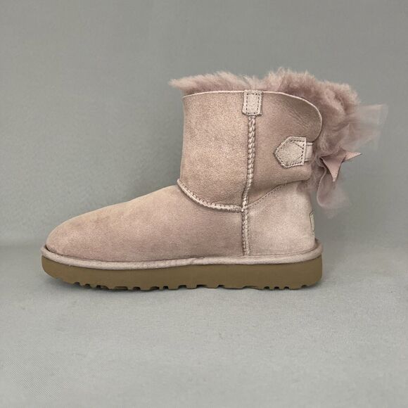 Womens Uggs Boots Bailey Bow Tulle Mini Dusk Pink Purple Sz 6 Fits 7 Suede Rare - Picture 8 of 16
